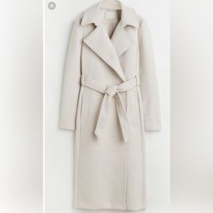 Cream Tie Belt Long Coat